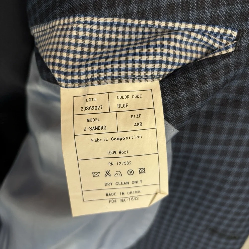 Paul Betenly‎ Sport Coat Jacket 48R Navy Gingham Check Wool Lanificio Filarte